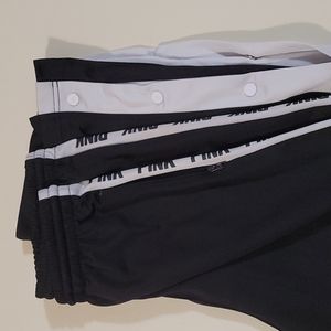PINK Victoria's Secret Black Pink Logo Snap Leg Track Pants Baggy Fit